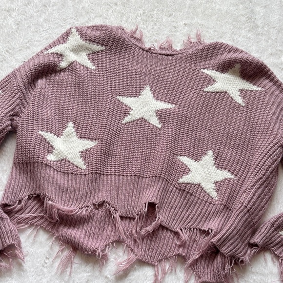 Frayed Star Pattern Sweater - Pink - Picture 4 of 4